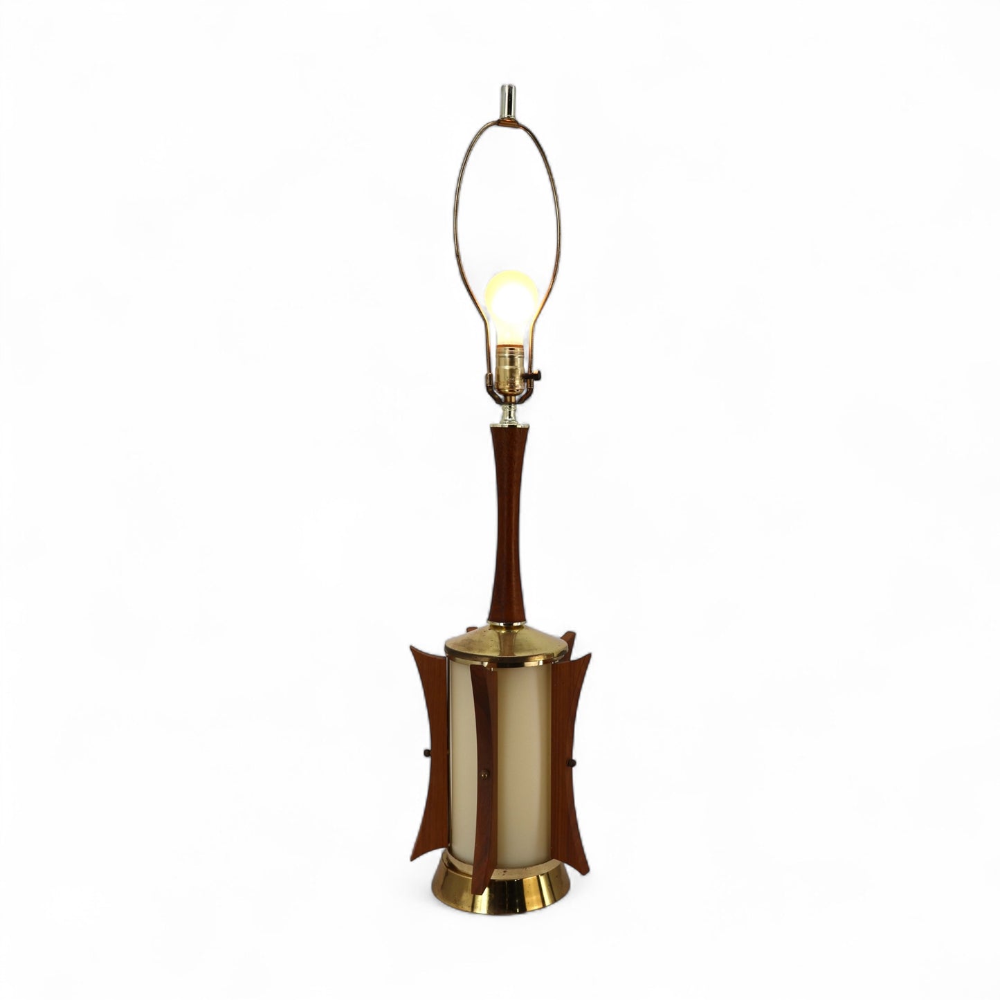 Atomic Style Vintage Mid Century Modern Brass and Walnut Fins Table Lamp c. 1960s