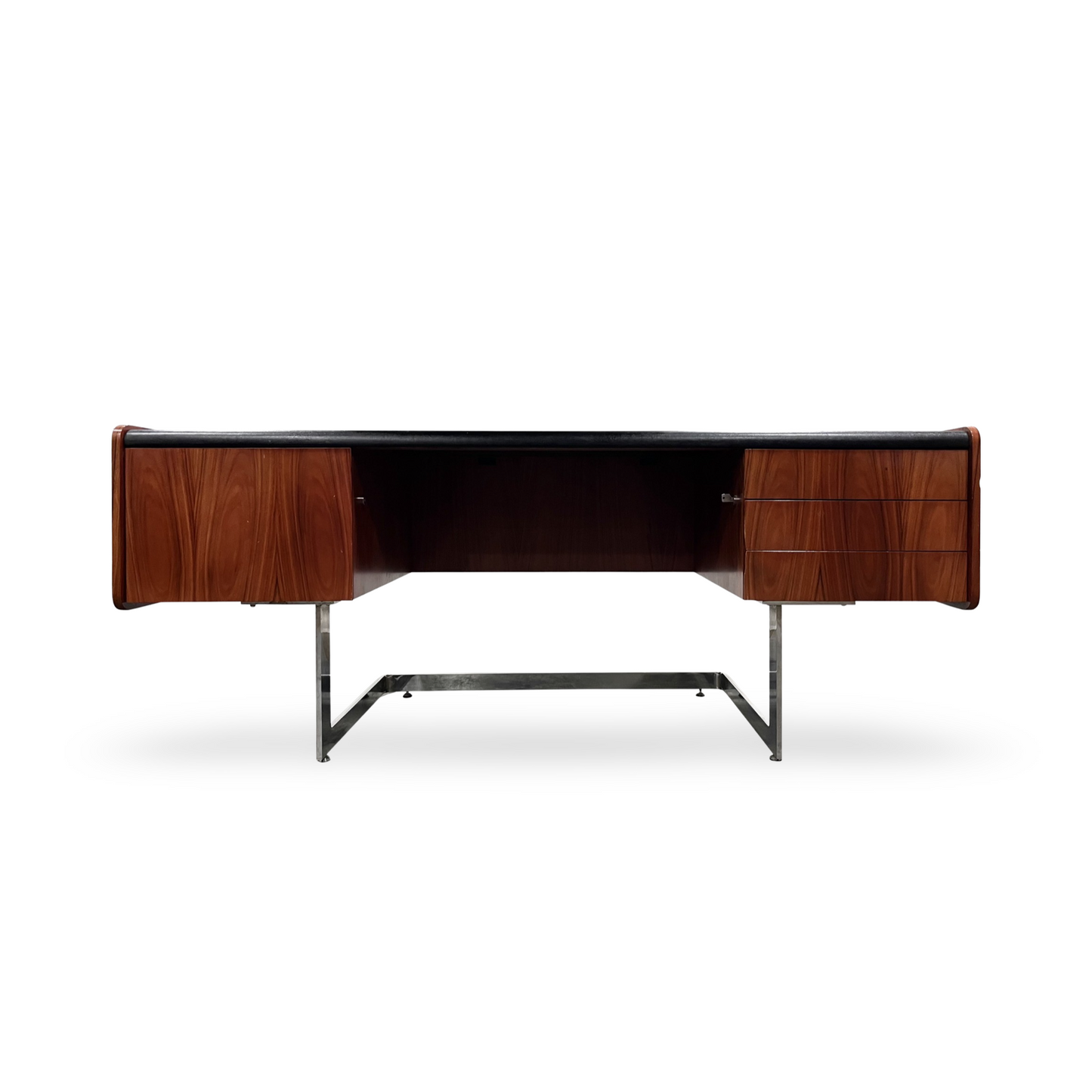 Ste Marie and Laurent Vintage Mid Century Modern Rosewood and Chrome Executive Desk c. 1960s