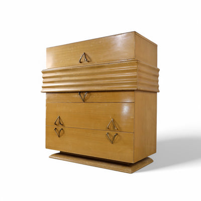 Birch Vintage Streamline Mid Century Modern Highboy Dresser c. 1950s — front view