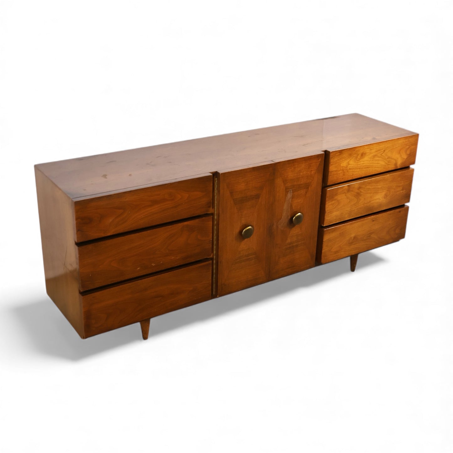 American of Martinsville Vintage Mid Century Modern 9 Drawer Lowboy Dresser c. 1960s