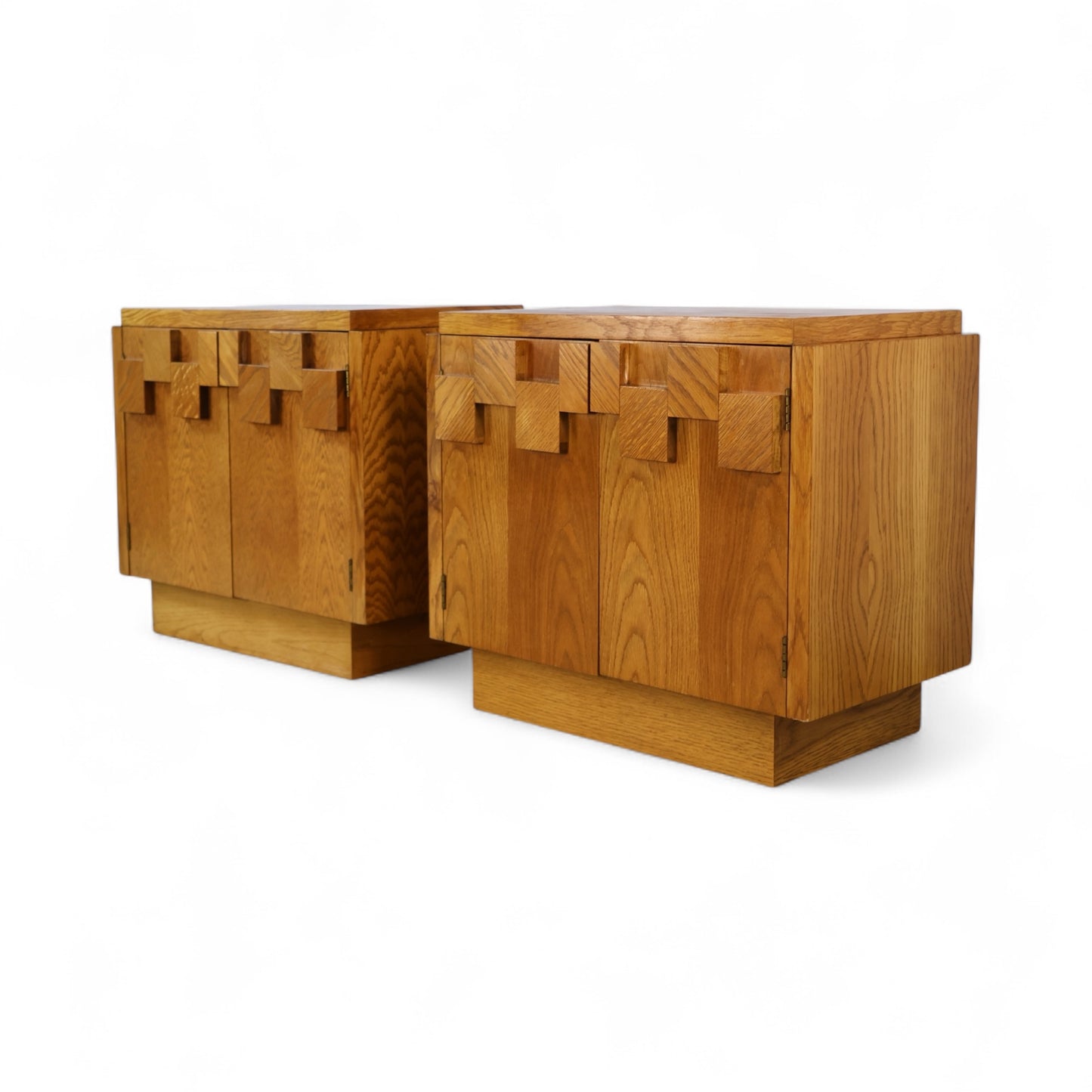 Lane Staccato Vintage Mid Century Modern Brutalist White Oak Pair of Nightstands c. 1970s