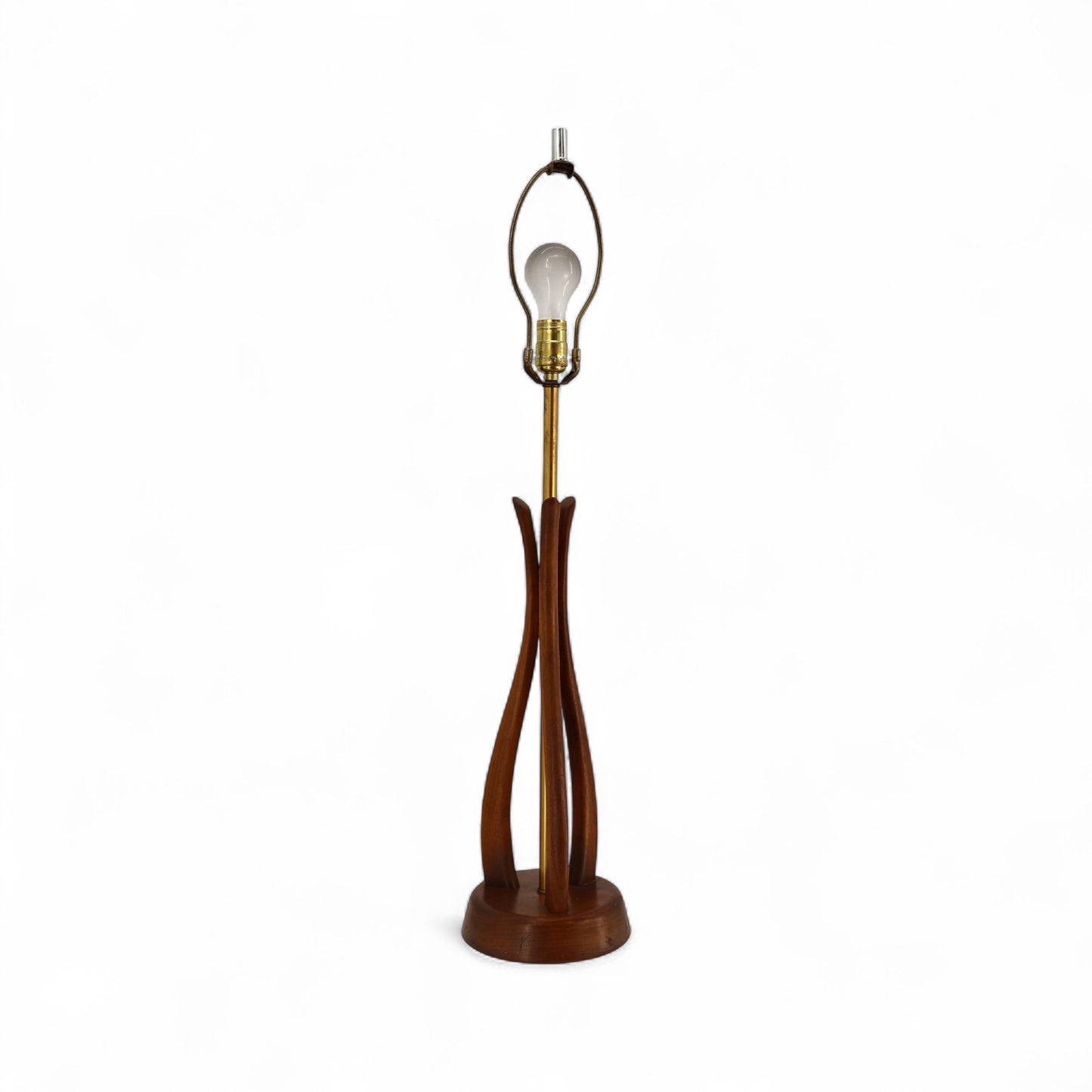 Sculptural Vintage Mid Century Modern Bohemian Blooming Flower Walnut and Brass Table Lamp c. 1960s