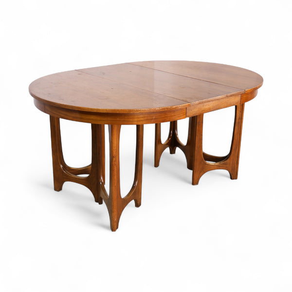 Broyhill Brasilia Vintage Mid Century Modern Sculpted Pedestal Dini... — walnut construction, front view