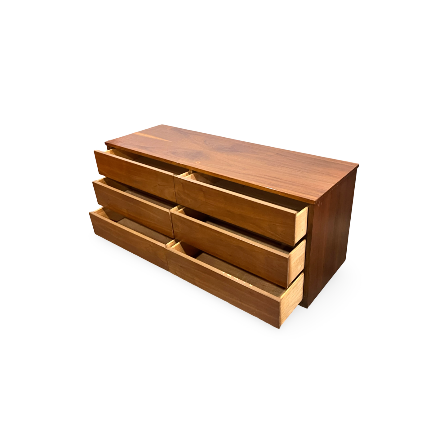 Vintage Mid Century Modern 6 Drawer Long Walnut Dresser c. 1960s