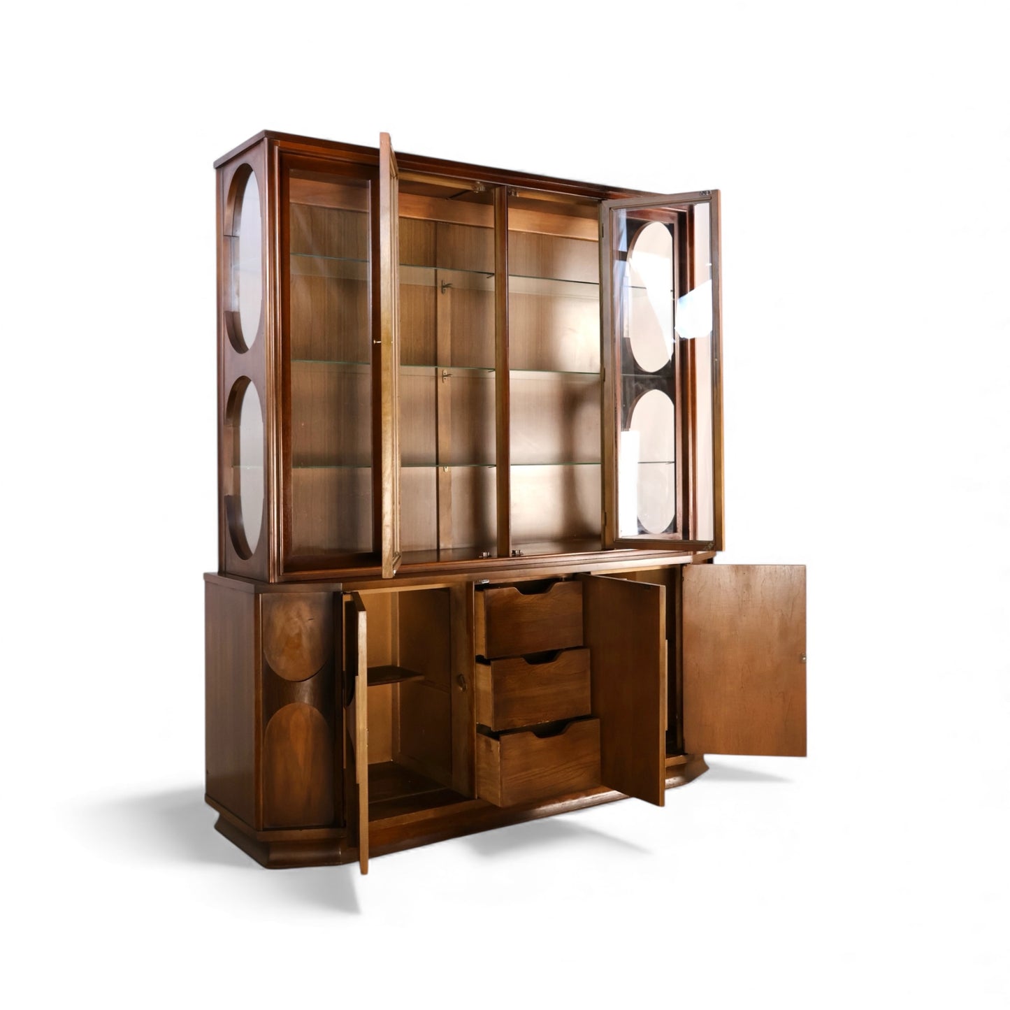 Kent Coffey Perspecta Vintage Mid Century Modern 2 Piece China Cabinet & Hutch c. 1960s