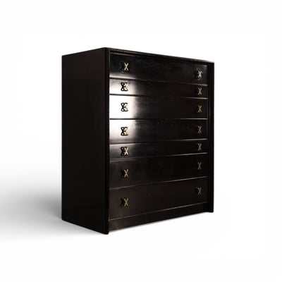 Paul Frankl for Johnson Furniture Black Lacquer Vintage Mid Century... โ chrome construction, front view