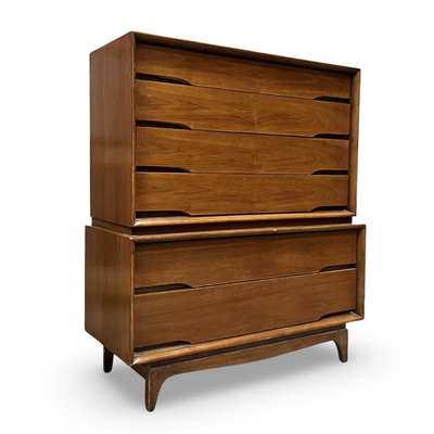 Kent Coffey Forum Vintage Mid Century Modern Highboy Dresser c. 1960s — walnut construction, front view