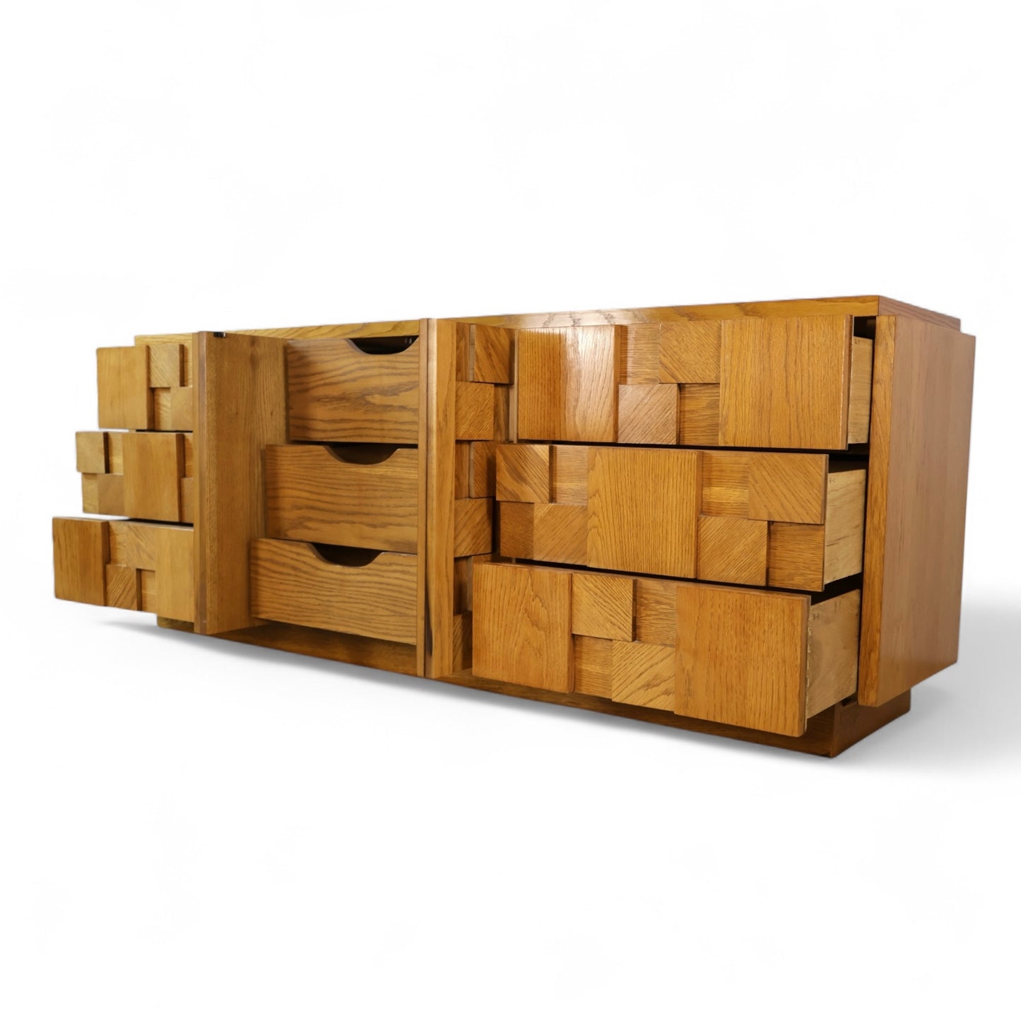 Lane Staccato Brutalist Vintage Mid Century Modern White Oak Lowboy Dresser c. 1970s
