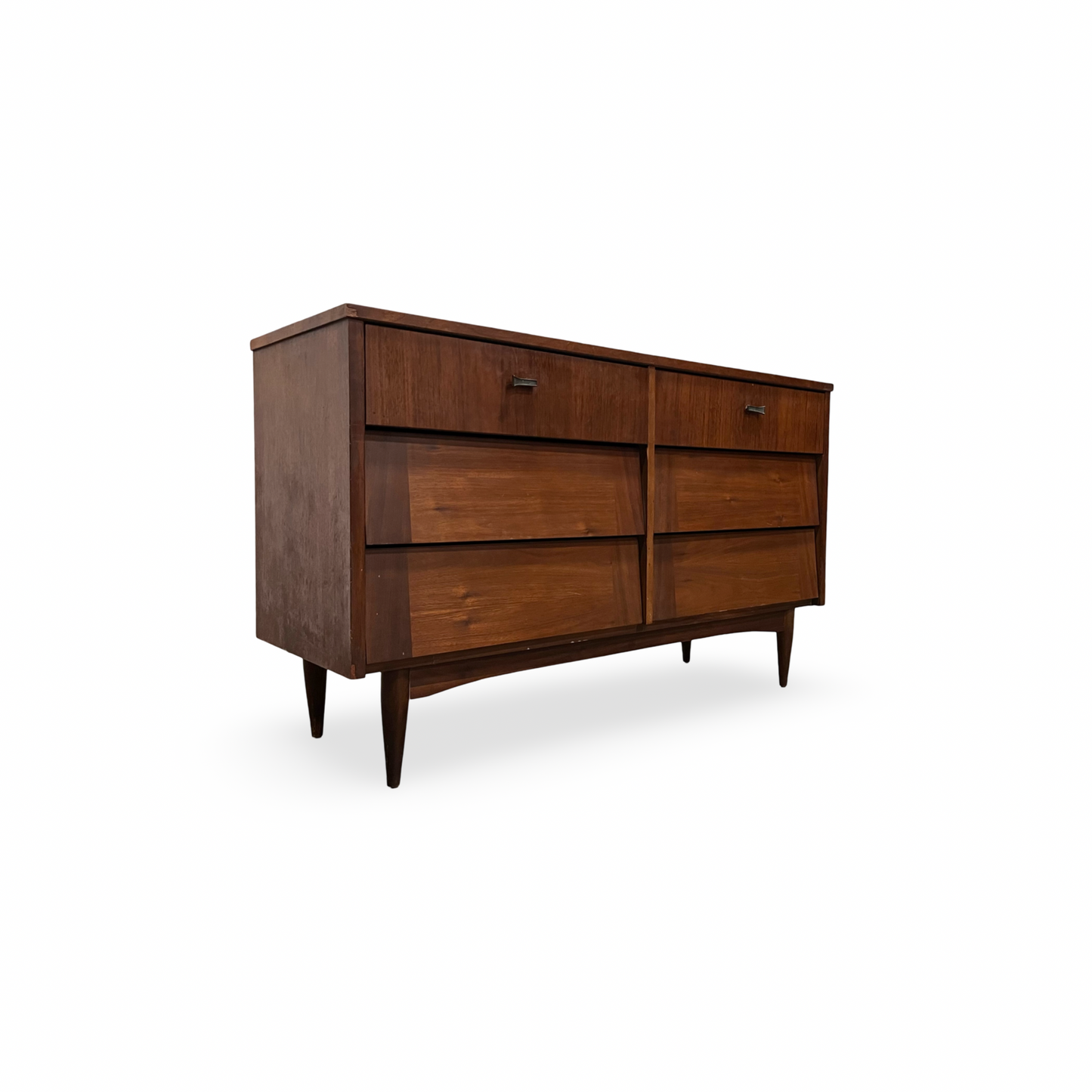 Vintage MCM dresser with louvered front and walnut finish