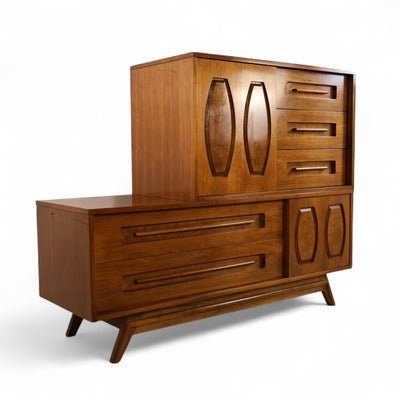 Young Manufacturing Vintage Mid Century Modern Rare Staggered 10 Dr... — walnut construction, front view