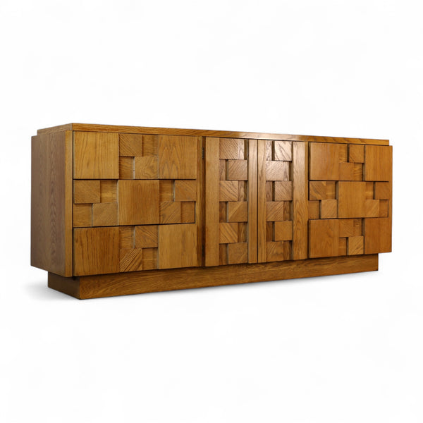 Lane Staccato Brutalist Vintage Mid Century Modern White Oak Lowboy... β oak construction, front view