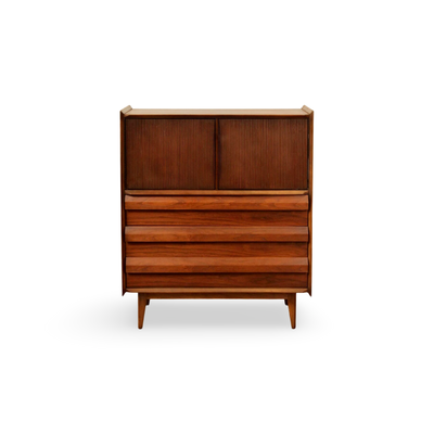 Lane First Edition Vintage Mid Century Modern Highboy Dresser c. 1960s — walnut construction, front view