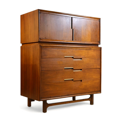 Cavalier Corporation Vintage Mid Century Modern Highboy Dresser c. ... — walnut construction, front view