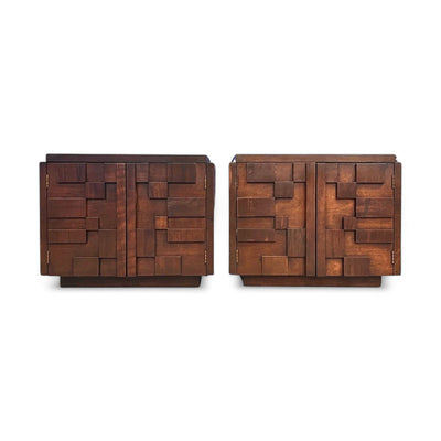 Lane Staccato Vintage Mid Century Modern Brutalist Nightstand Pair ... — front view