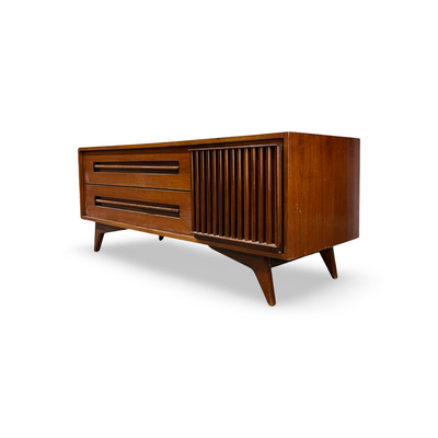 Young Manufacturing Vintage Mid Century Modern Low Profile Credenza... — walnut construction, front view