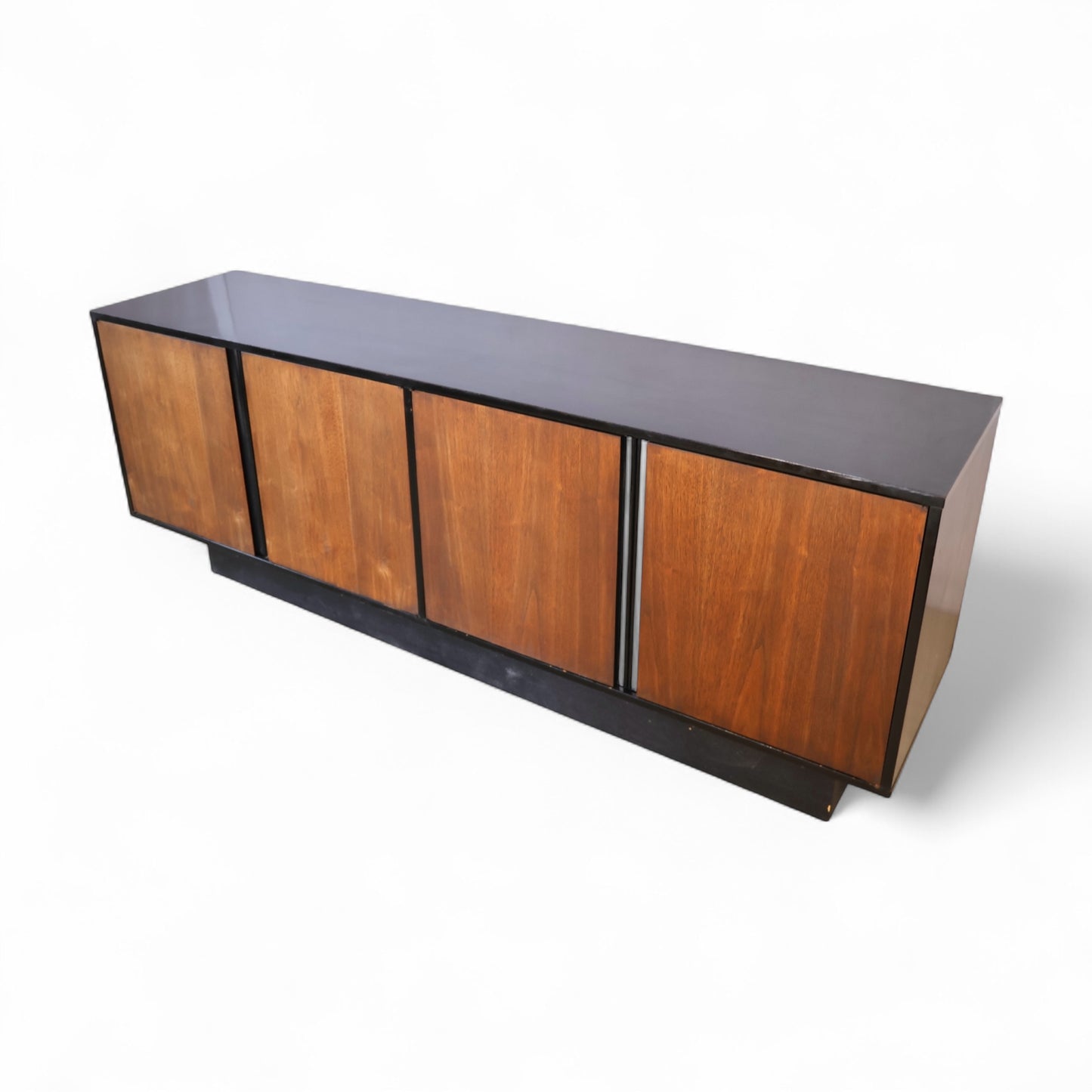 Milo Baughman Style Vintage Mid Century Modern Walnut and Chrome Credenza c. 1970s