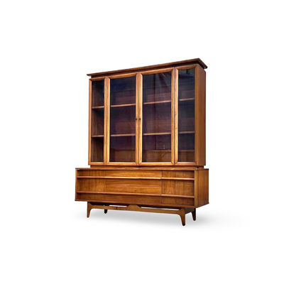 Young Manufacturing Curved Mid Century Modern China Hutch Circa 1960s β walnut construction, front view