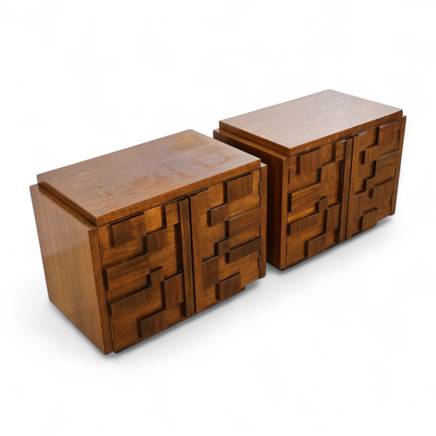 Lane Staccato Vintage Brutalist Mid Century Modern Pair of Nightstands c. 1960s