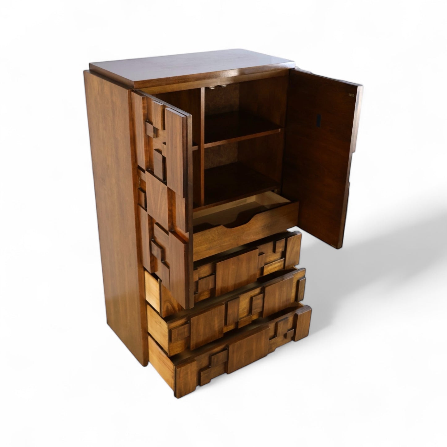 Lane Staccato Vintage Brutalist Mid Century Modern Armoire c. 1960s