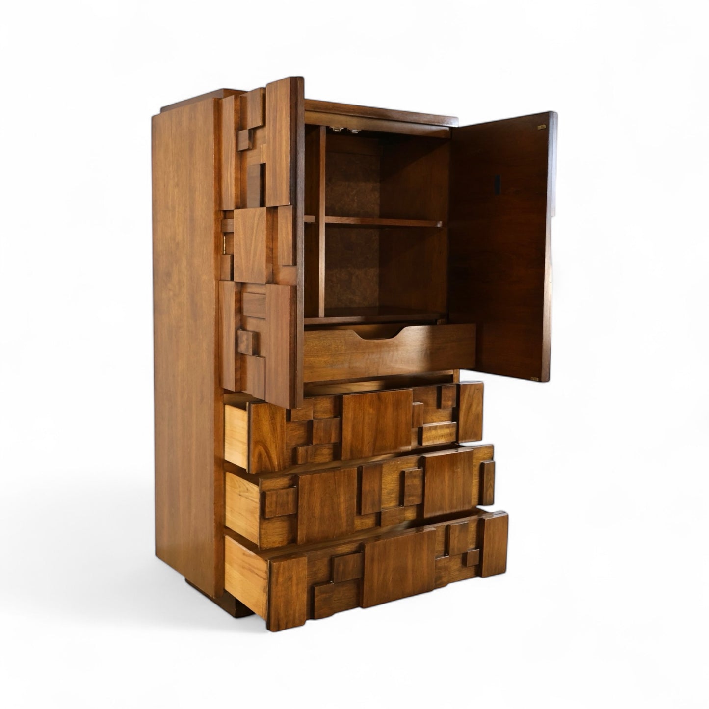 Lane Staccato Vintage Brutalist Mid Century Modern Armoire c. 1960s
