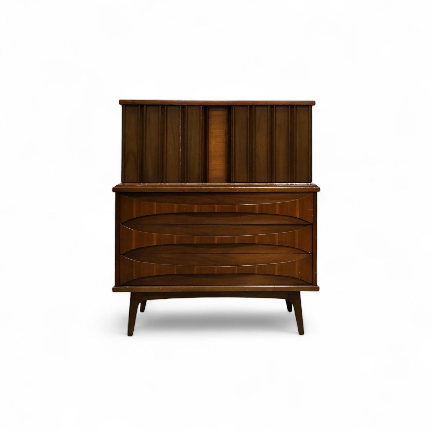 United Furniture Vintage Mid Century Modern Curved Highboy Dresser c. 1960s