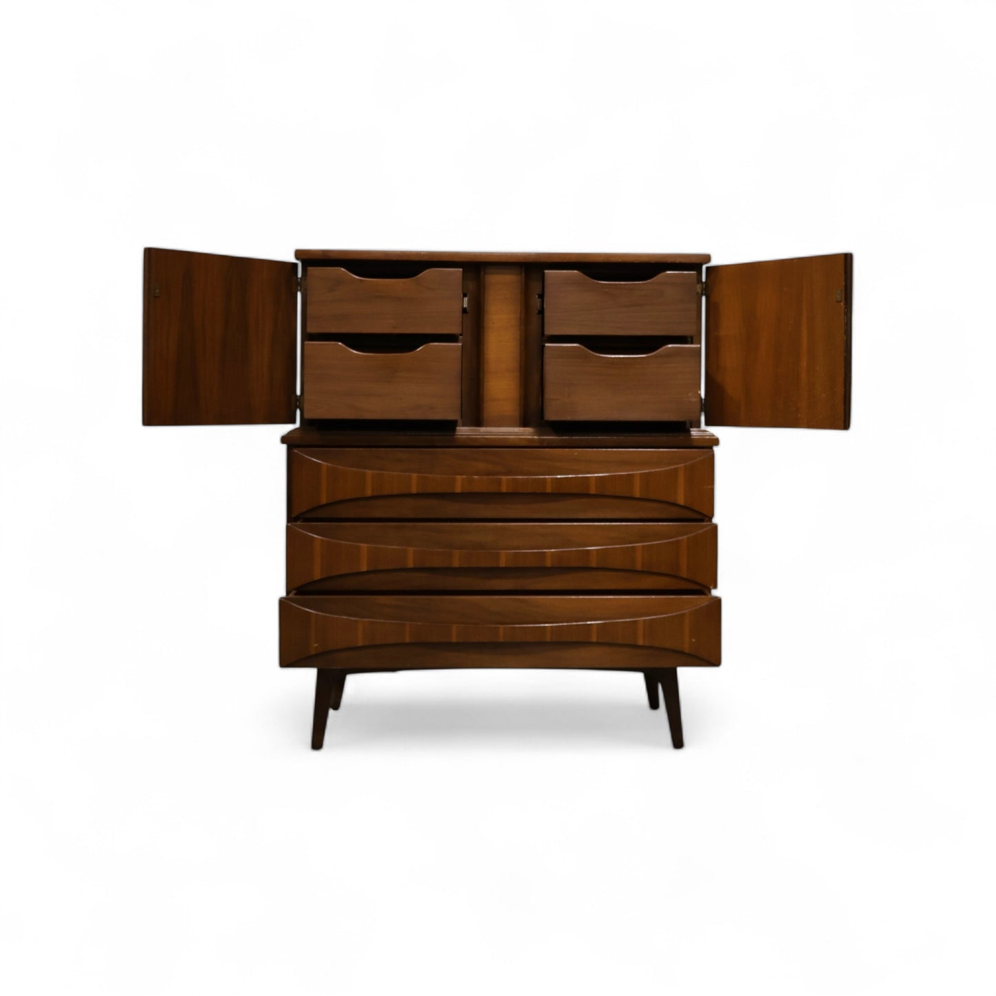 United Furniture Vintage Mid Century Modern Curved Highboy Dresser c. 1960s