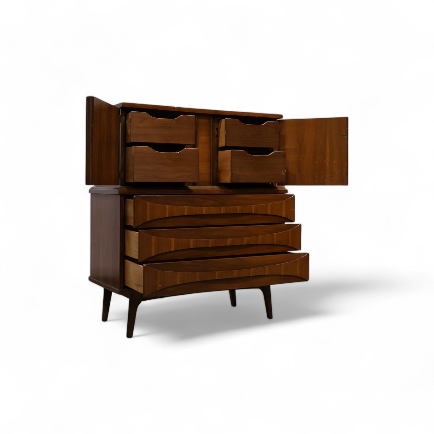 United Furniture Vintage Mid Century Modern Curved Highboy Dresser c. 1960s