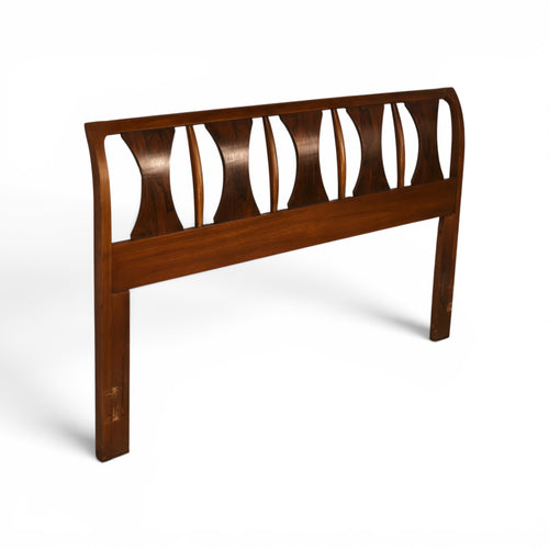 Kent Coffey Perspecta headboard opposite angle view showing figured grain hourglass panels
