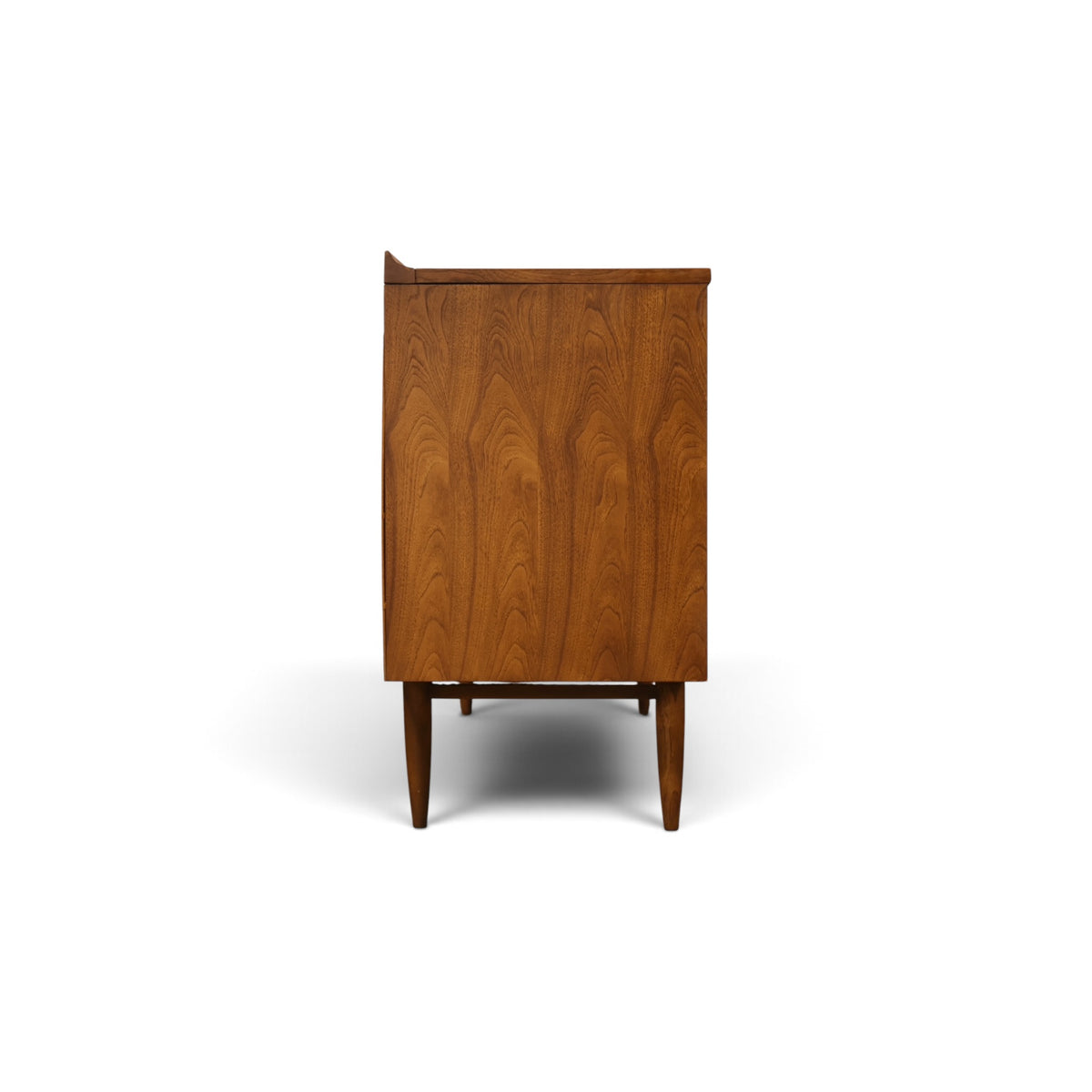 Broyhill Sculptra walnut lowboy dresser side profile