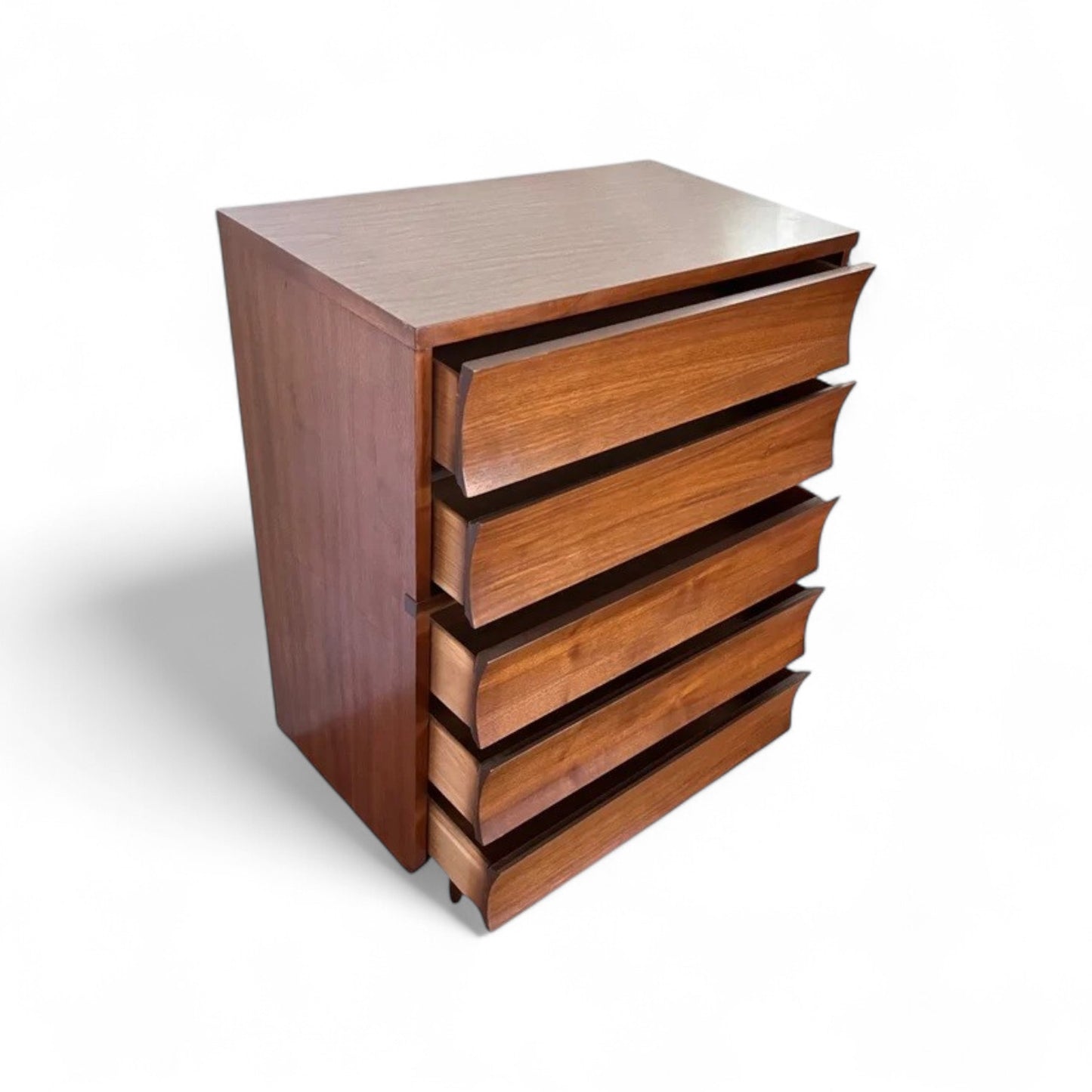 Johnson Carper “Brentwood” Mid Century Modern 5 Drawer Highboy Tall Dresser c. 1960s