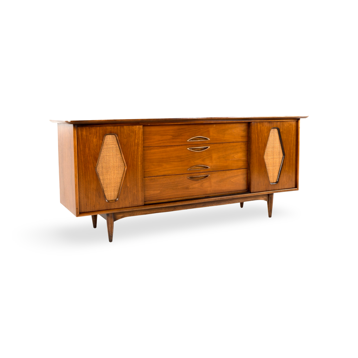 Kent Coffey Greenbrier lowboy dresser with reversible cane and walnut panels
