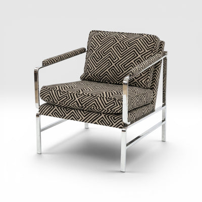 Milo Baughman Style Vintage Mid Century Modern Chrome and Fabric Accent Chair