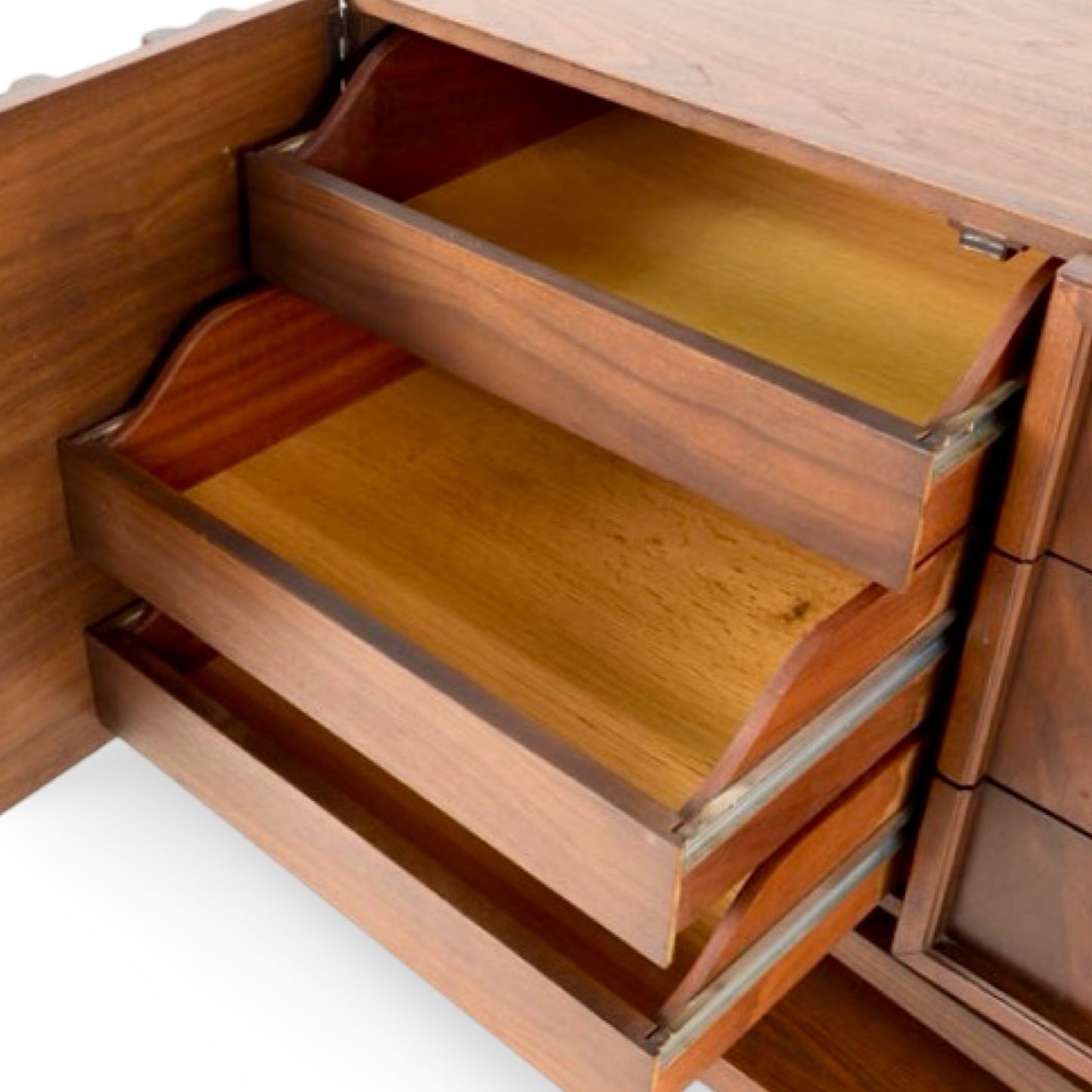 Vintage 1970s MCM dresser with walnut finish