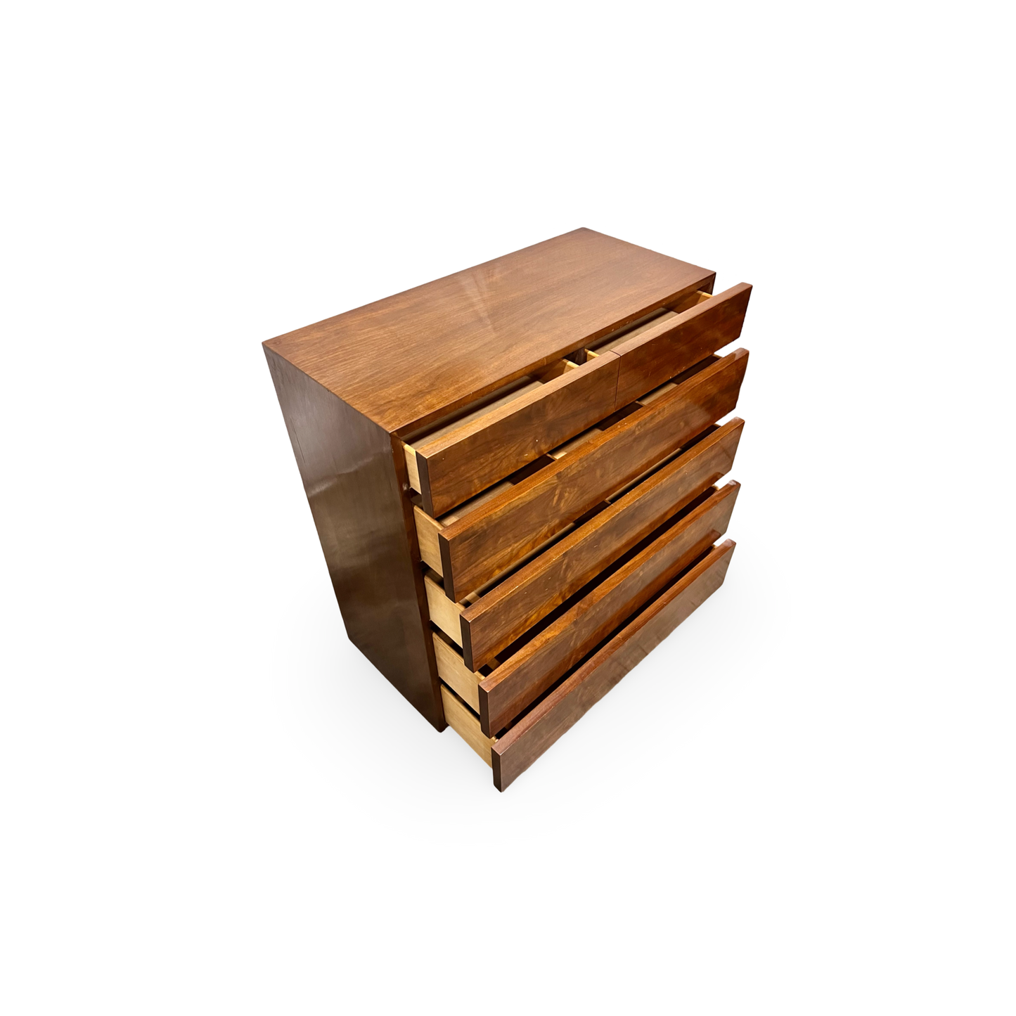 Vintage Brutalist highboy dresser with sleek, handle-free front, 1960s design