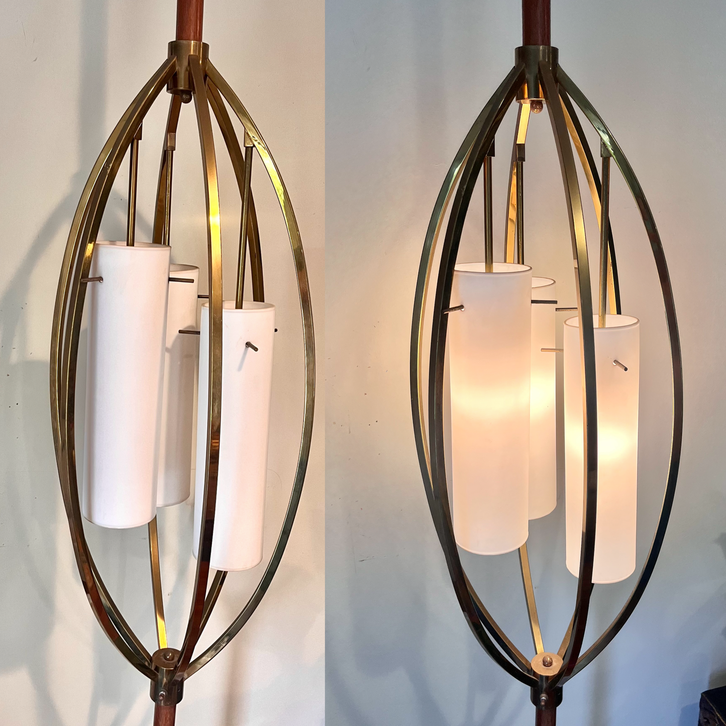 Vintage MCM lighting with adjustable tension pole mechanism