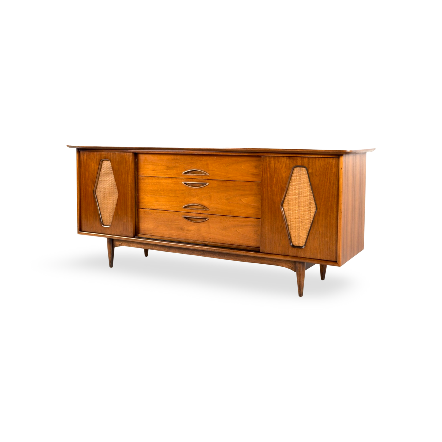 Vintage MCM dresser with walnut finish and nine drawers