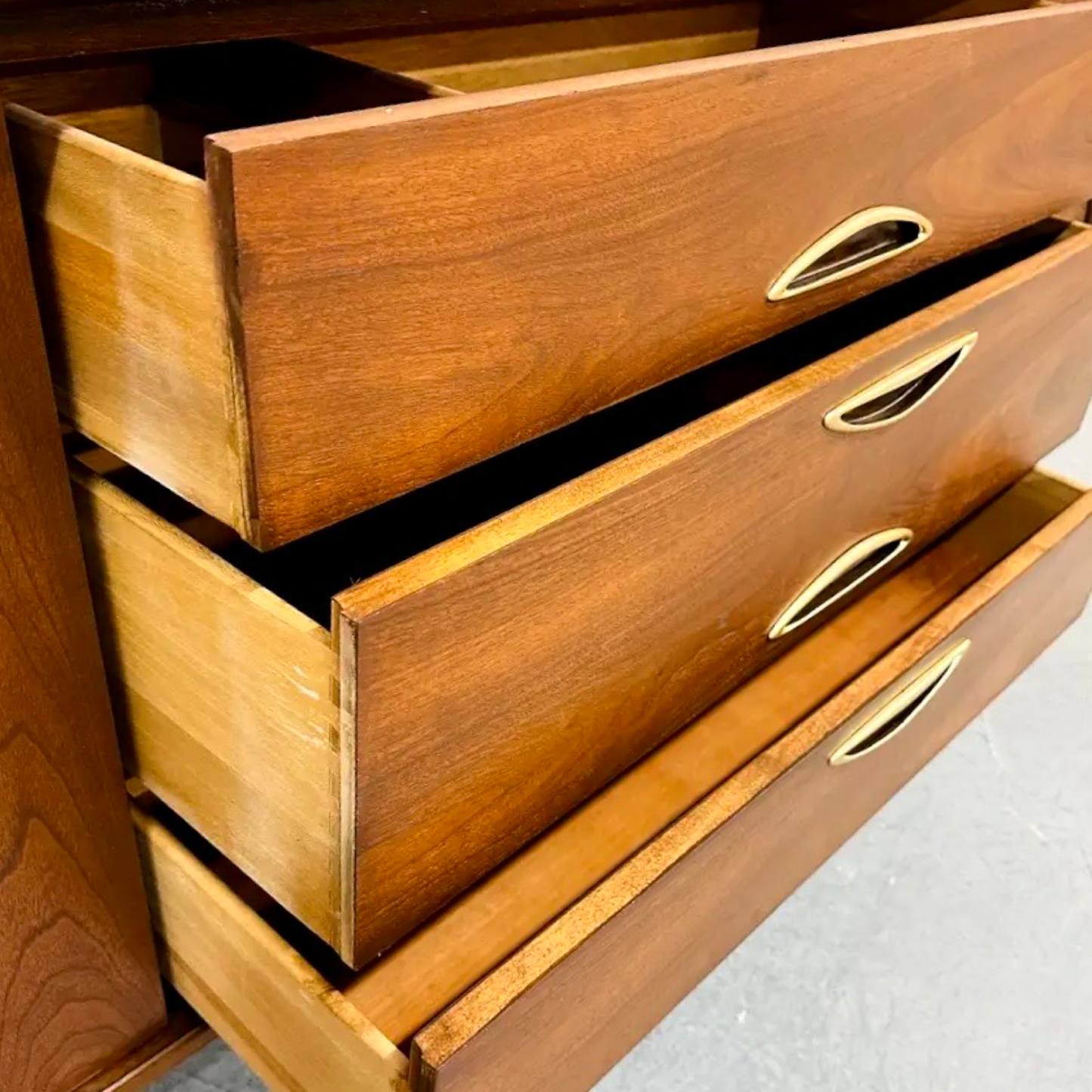 Walnut MCM dresser, Kent Coffey Greenbrier design, vintage 1960s