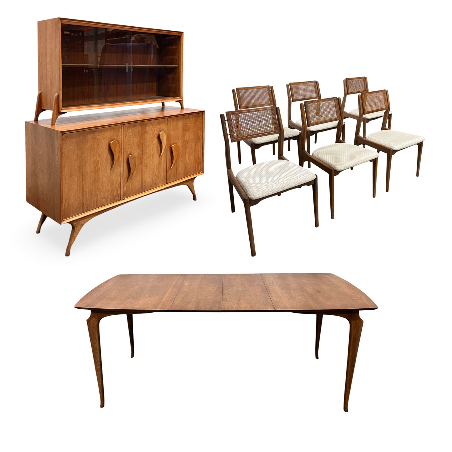 Walnut Mid Century Modern dining table with extension leaves, vintage