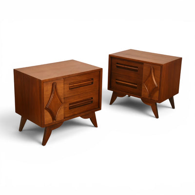 Specialty Woodcraft nightstand slotted wooden drawer pull detail