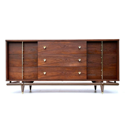 Kent Coffey The Sequence Mid Century Modern Lowboy Dresser c. 1960s — brass construction, front view