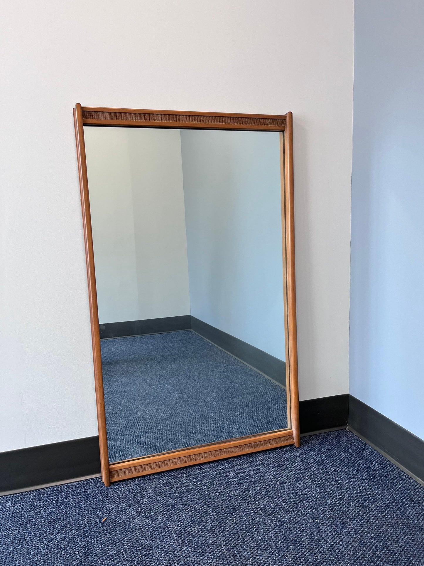 Walnut & Cane Mid Century Modern Mirror horizontal or vertical c. 1960s