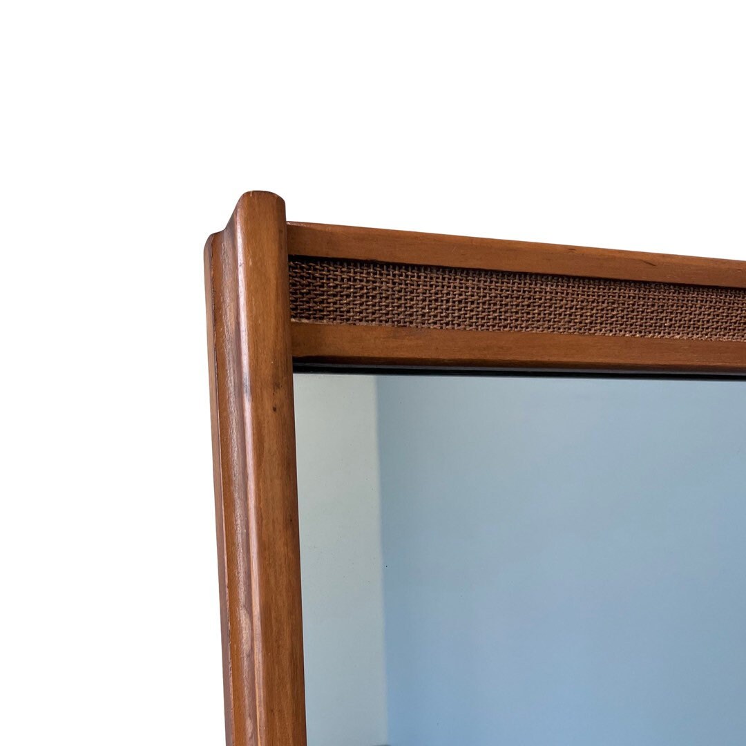 Walnut & Cane Mid Century Modern Mirror horizontal or vertical c. 1960s