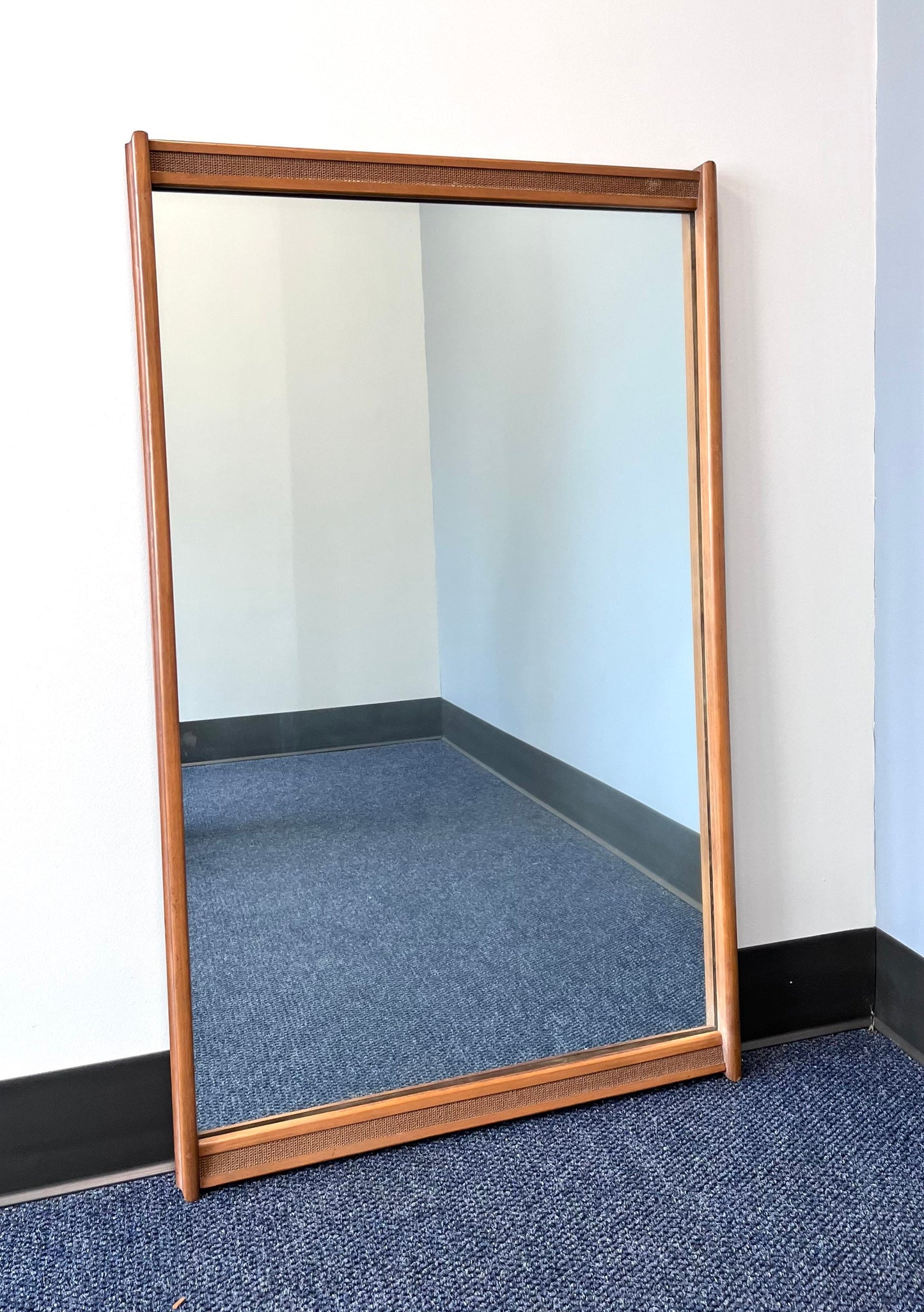 Walnut & Cane Mid Century Modern Mirror horizontal or vertical c. 1960s