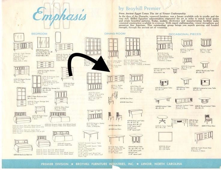 Broyhill Emphasis Mid Century Modern Walnut 3 Drawer Buffet Credenza
