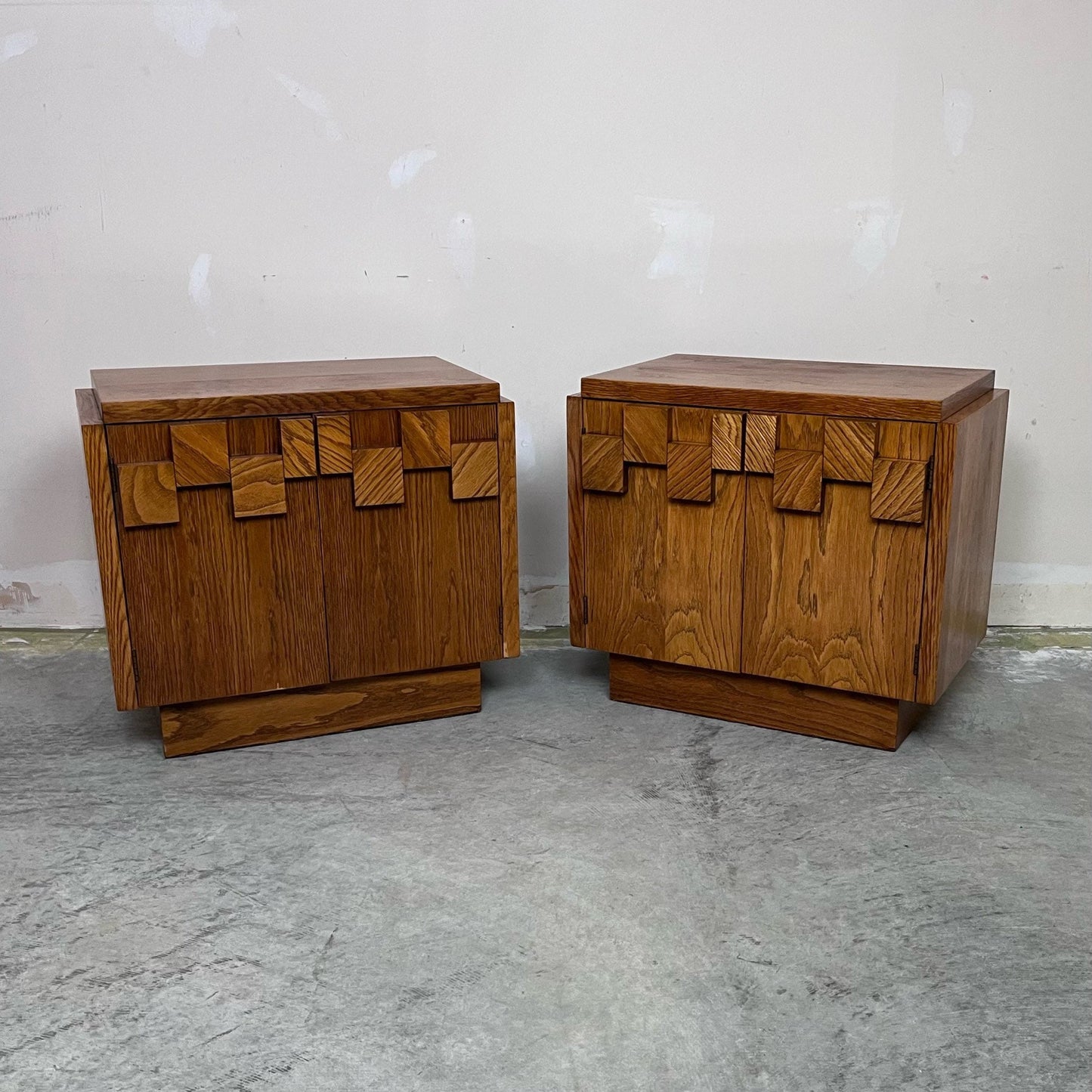 Brutalist-style Lane Furniture nightstand inspired by designer Paul Evans