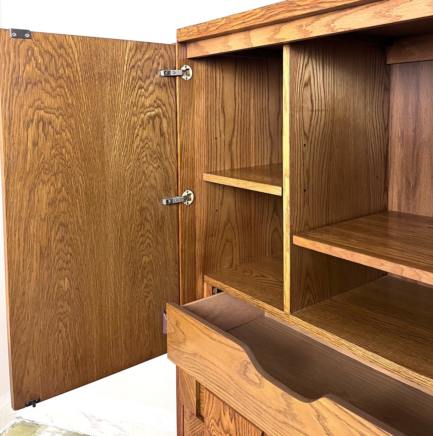 Lane Staccato Oak Brutalist Armoire Mid Century Modern Tall Dresser with Mirror Doors