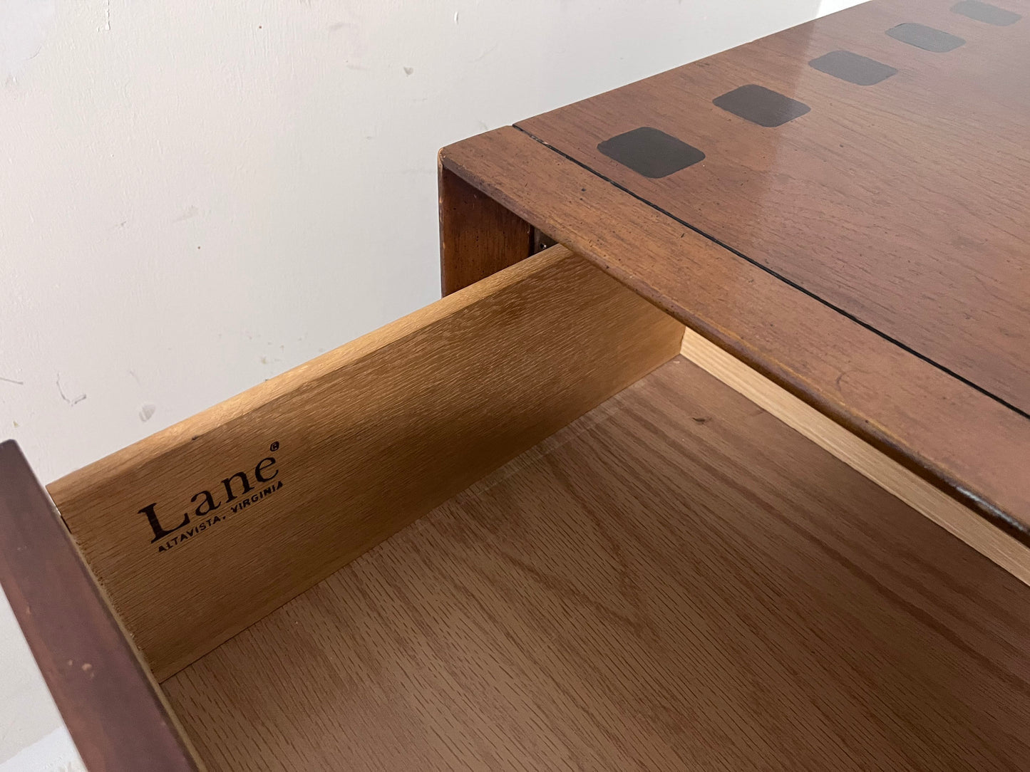 Lane “Tower Suite” Mid Century Modern Longboy 9 Drawer Walnut and Rosewood Dresser