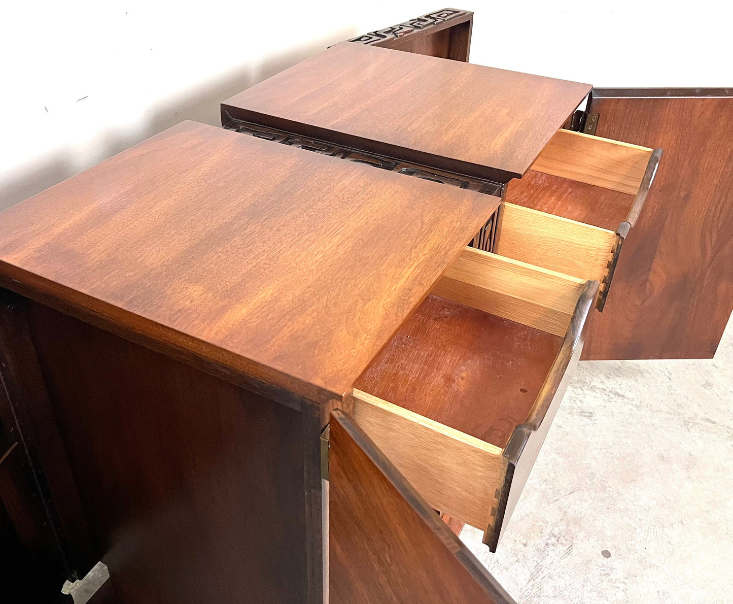 United Furniture “Tiki” Mid Century Modern Brutalist Rolling Bar Cart c. 1960s