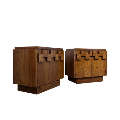 Lane Staccato Oak Mid Century Modern Brutalist Pair of Nightstands ... — oak construction, front view