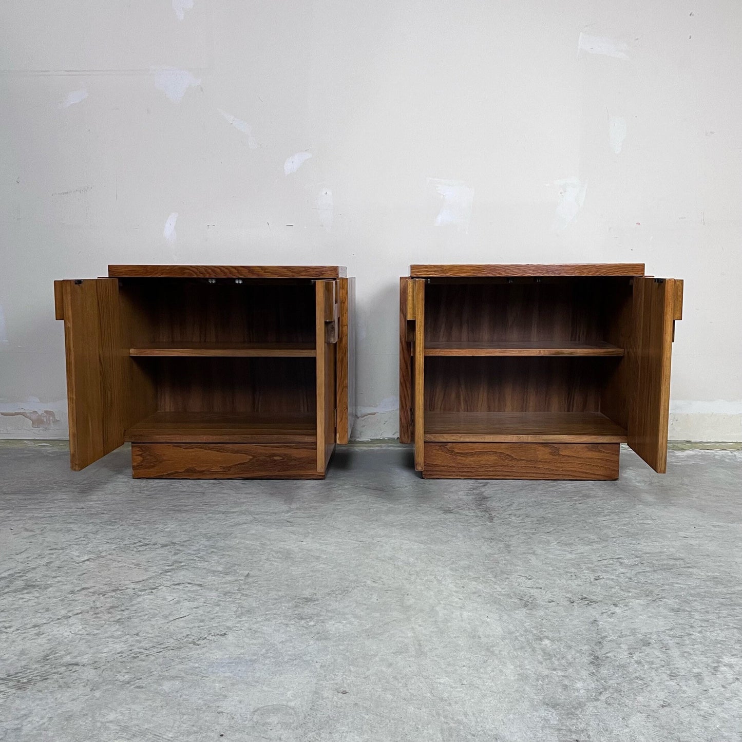 Mid-century modern Lane Furniture nightstand with plinth base and interior shelving
